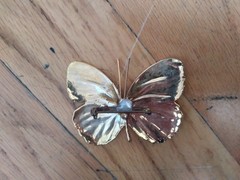 Vintage Butterfly Brooch 2 Inches Yellow Orange Gold Dipped Edging