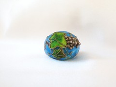 Antique Sterling Silver 925 Enamel Ivy Import Dome Ring Size 7