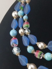 W.GERMANY goldtone IRIS GLASS multicolor beads pearls necklace earrings set
