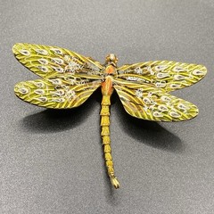 Vintage Erwin Pearl Enamel Dragonfly Brooch Gold Tone