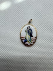 19k 800 PORTUGUESE ENAMEL GOLD MARY NA SA DA CONCEICAO RELIGIOUS MEDAL PENDANT