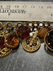 Vintage FLORENZA Fleur de Lis Amber Glass Charm/ Fob Etruscan Bracelet