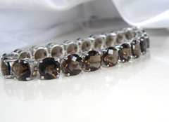 Sterling Silver 925 Natural 8mm Smoky Quartz Large Gemstone Tennis Bracelet 7.5″