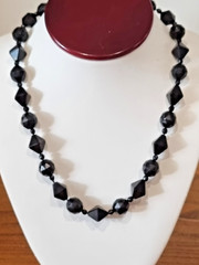 Antique 14k Solid Gold Filigree Black Mourning Cocktail Bead Necklace See Video