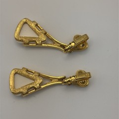 Vintage Crown Trifari Dangle Gold Tone White Clip On Earrings, Elegant 1 1/2”
