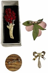 Lot 4 Vintage Estate Mixed Brooches/Pins Floral Themed Dogwood Roses Bow More
