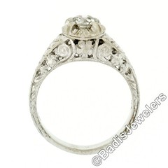 Vintage 14k White Gold 0.68ct Old Cut Diamond Solitaire Filigree Engagement Ring