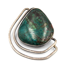 Sterling Silver 935 Chrysocolla Gemstone Cabochon Brooch Pendant Pin Israel