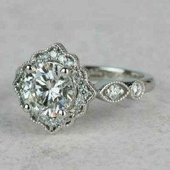 14K White Gold Finish 2.90Ct Art Deco Style Lab Created Diamond Engagement Ring