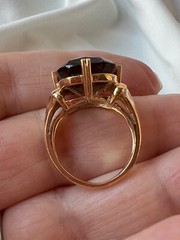 14K YELLOW GOLD LARGE SMOKY QUARTZ RING BEAUTIFUL RICH CHOCOLATE BROWN COLOR