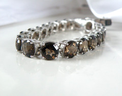 Sterling Silver 925 Natural 8mm Smoky Quartz Large Gemstone Tennis Bracelet 7.5″