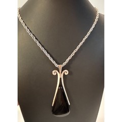 Silver Tone Necklace Vintage Classic Elegance Avon Ebony Teardrop from 1974 Goth