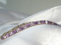 Vintage Sterling Silver 925 Gold Over Amethyst CZ Tennis Bracelet 7.5″