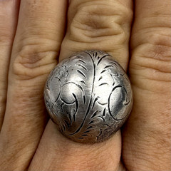Vintage Sterling Silver 925 Oxidized Boho Etched Wide Round Domed Ring Size 7.75