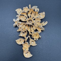 HUGE Pave Rhinestone Flower Gold Tone Brooch Pin Pink J26