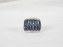 Vintage Sterling Silver 925 Natural Sapphire Diamond Statement Ring Size 7