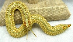 KENNETH J LANE KJL OPAQUE TOPAZ CRYSTAL Serpent Snake BROOCH BOOK PIECE 5″ Rare