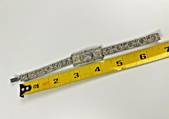 Antique 1920s 1930s Art Deco Tru White Plate Link Rhinestone Bracelet – 6.75″