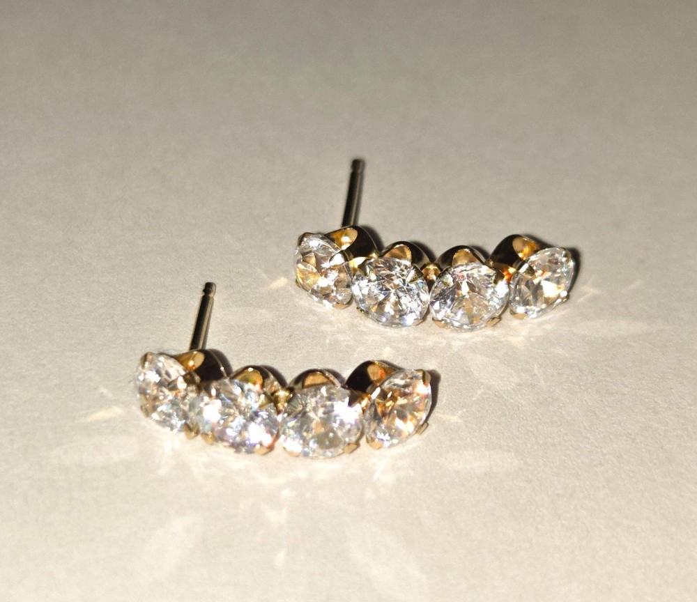 10K Solid Yellow Gold Cubic Zirconia Stud Climber Earrings