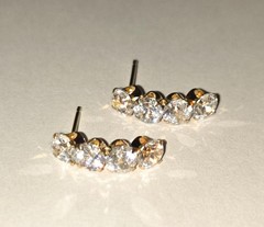 10K Solid Yellow Gold Cubic Zirconia Stud Climber Earrings