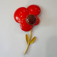 Vintage LARGE, RARE & NICE! 1960s Enamel Flower Brooch Pin in Red Brown Yellow
