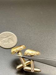 Vintage Natural Shell Stone Cabochon Cufflinks Gold Tone Scalloped Bezel MCM