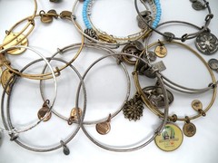 Lot of 25 Alex and Ani Wrist Silver & Gold Tone Charm Bracelet Bangles