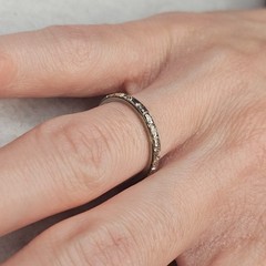 Antique BELAIS 18K White Gold Engraved Wedding Band Ring Art Deco Size 5.5
