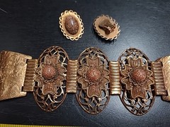Vintage Copper Tone Bracelet and Earring Set Estate Sale Jewelry Find Clip-on