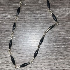 Vintage 30in Black Twist Bead Station Necklace Gold Tone Opera Length MCM No Pit
