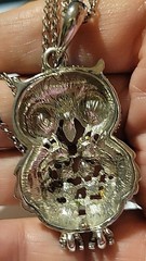 Vintage Silvertone Signed 1946 AB Rhinestones Owl Pendant And Necklace 32in