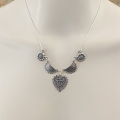 Chai Heart Necklace Filigree Silver Bib Folk Ethnic Judaica Life In Hebrew Gift