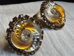 Vintage Edlee Moulded Glass Amber Coloured Clip On Earrings