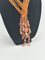 Vintage Multi Strand Orange Glass Seed Bead Open End Lariat Scarf Necklace