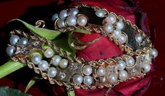 14k yellow gold bracelet 5-5.5mm cultured pearl 0.5ct diamond 7.5″ antique 43.0g