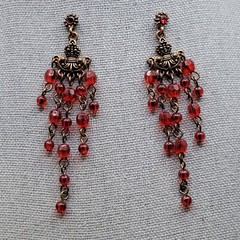 Ornate Red and Copper Chandelier Post Dangle Shoulder Duster Earrings 2.5″