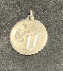 Vintage “Charming 17” Scalloped Edge Sterling Silver Disc Charm Pendant 2.46g