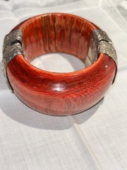 VTG South Asian Dowry Hinged Bone Bangle Silver Repousse Metal Pin Clasp