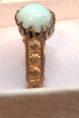 Antique Rose Gold Toned Turquoise Cabochon Ring Vintage Size 8
