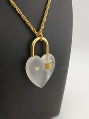 NEW OLD STOCK 1970s goldtone crystal lucite heart lock pendant necklace