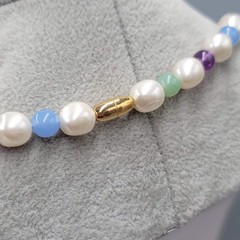 Vintage White Purple Green Bead Necklace Estate Costume Jewelry 36 in