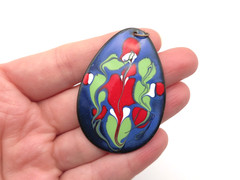 Vintage Mid Century MCM Colorful Red Green Blue Enamel Copper Teardrop Pendant