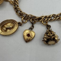 Vtg Monet Link Gold Tone Charm Bracelet Grand Piano Heart Wishing Well Tree ETC