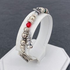 Christmas Holiday Red Green Charm Bracelet | Vintage Sterling Silver 925 | 6.75″