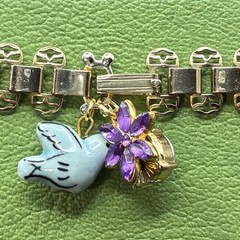Vintage Opalite, Vtg Purple & Bluebird Charms on Vintage Book Chain Bracelet