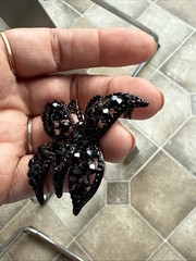 Albert Weiss Butterfly BROOCH SIGNED JET BLACK RHINESTONE PIN Vintage Jewelry