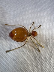 VTG Russian USSR Baltic Amber Insect Spider Gold Tone