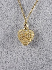 Vintage Juicy Couture Pendant Necklace Gold Tone White Crystal Pave Puffy Heart