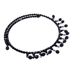 Victorian Revival Choker Necklace 16″ Black Glass Wire Dangle MCM VTG Witch Goth