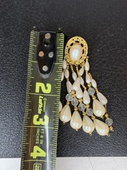 VTG Waterfall Tassel Earrings Dangle Statement Faux Teardrop Pearl Pierced